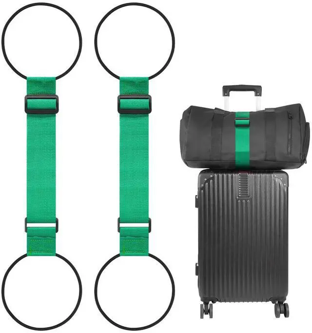 Main image of Adjustable Luggage Connector Straps for Suitcases 2-Pack (Green) | Add A Bag, Connect 2 Suitcases, Hang Coat/Scarf, Elastic Bungee Belt, Secure Carry-on Travel Essentials, Lightweight 36g