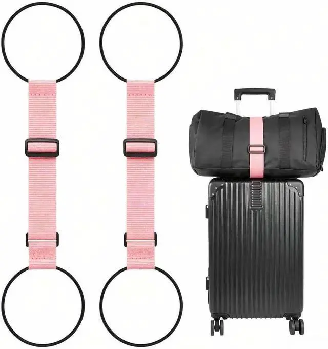 Main image of Adjustable Luggage Connector Straps for Suitcases 2-Pack (Pink) | Add A Bag, Connect 2 Suitcases, Hang Coat/Scarf, Elastic Bungee Belt, Secure Carry-on Travel Essentials, Lightweight 36g