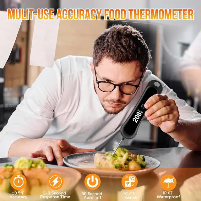 Alt view image 6 of 7 - 2026 Upgraded Meat Thermometer Digital-1 Second Instant Read Food Thermometer with Large LED Display-IP67 Waterproof Kitchen Thermometer for Grilling and Cooking for Oven, BBQ, Smoker, Candy, Turkey