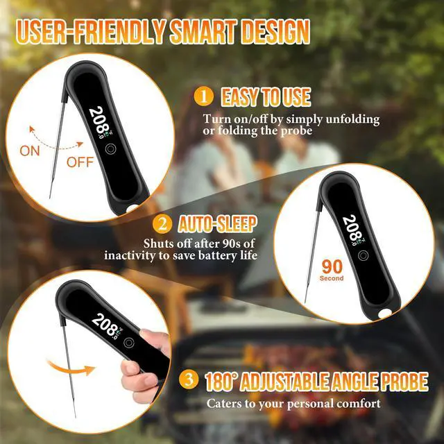 Alt view image 5 of 7 - 2026 Upgraded Meat Thermometer Digital-1 Second Instant Read Food Thermometer with Large LED Display-IP67 Waterproof Kitchen Thermometer for Grilling and Cooking for Oven, BBQ, Smoker, Candy, Turkey
