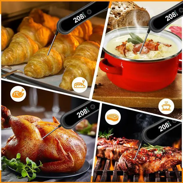 Alt view image 7 of 7 - 2026 Upgraded Meat Thermometer Digital-1 Second Instant Read Food Thermometer with Large LED Display-IP67 Waterproof Kitchen Thermometer for Grilling and Cooking for Oven, BBQ, Smoker, Candy, Turkey