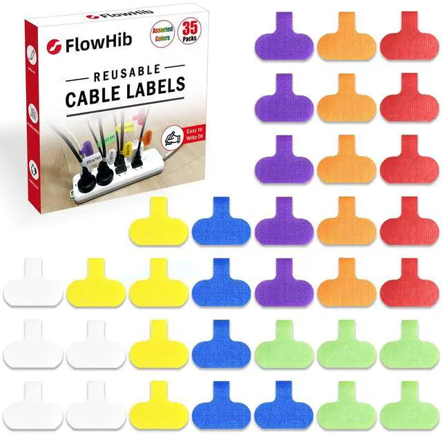 Main image of 35 Pcs Cable Labels, Multi-Color Write On Cord/Wire Labels, Cable Tags and Wire Tags for Cable Management and Identification (Assorted Colors, Oval)