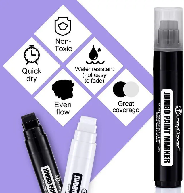 Alt view image 3 of 6 - Paint Markers Pens, 2 Pack of Black and White, Premium Permanent Acrylic Paint Pens Markers for Tagging, Signs, Stone, Wood, Ceramic, Non-Toxic,15mm Jumbo Tip
