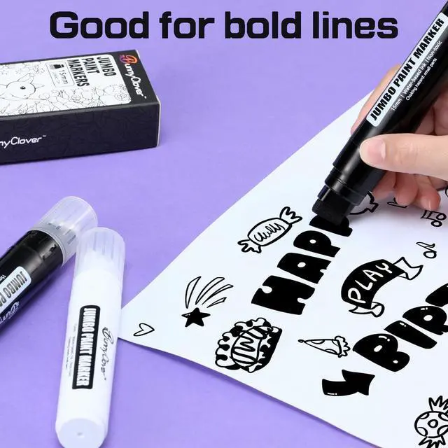 Alt view image 6 of 6 - Paint Markers Pens, 2 Pack of Black and White, Premium Permanent Acrylic Paint Pens Markers for Tagging, Signs, Stone, Wood, Ceramic, Non-Toxic,15mm Jumbo Tip