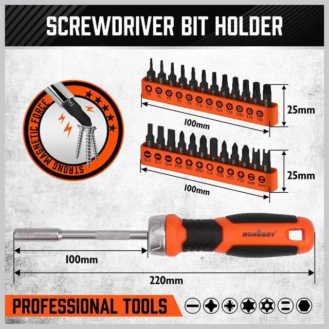 Alt view image 3 of 7 - 25-Piece Security Torx Screwdriver Bit Set | T5-T40 Torx Bit Set 1/4 inch Ratcheting Magnetic Bit Driver | 12Pcs T-Drive Bits and 12Pcs Common Bit