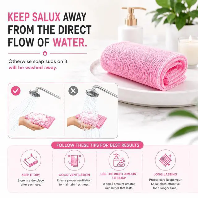 Alt view image 5 of 7 - Saluk Fashion Japanese Exfoliating Towel 3 Pack Japanese Exfoliating Towel for Deep Clean Shower Authentic Salux Cloth Net Sponge Assorted Mixed Colors