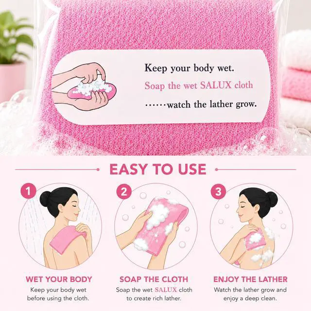 Alt view image 4 of 7 - Saluk Fashion Japanese Exfoliating Towel 3 Pack Japanese Exfoliating Towel for Deep Clean Shower Authentic Salux Cloth Net Sponge Assorted Mixed Colors