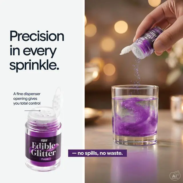Alt view image 4 of 7 - Purple Edible Glitter 5g, Luster Dust | Purple Luster Dust for Drinks & Cakes, Luster Dust Edible Shimmer for Baking, Cocktails, Cupcake & Cake Decoration