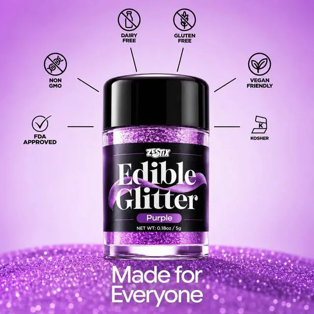 Alt view image 7 of 7 - Purple Edible Glitter 5g, Luster Dust | Purple Luster Dust for Drinks & Cakes, Luster Dust Edible Shimmer for Baking, Cocktails, Cupcake & Cake Decoration