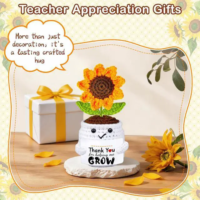 Alt view image 3 of 7 - Teacher Appreciation Gifts, Thank You Teachers Gift, End of Year Teacher Gifts, Personalized Graduation Father's Day Birthday Gift for Teachers Mentor Coworker Senior, Handmade Crochet Sunflower Doll