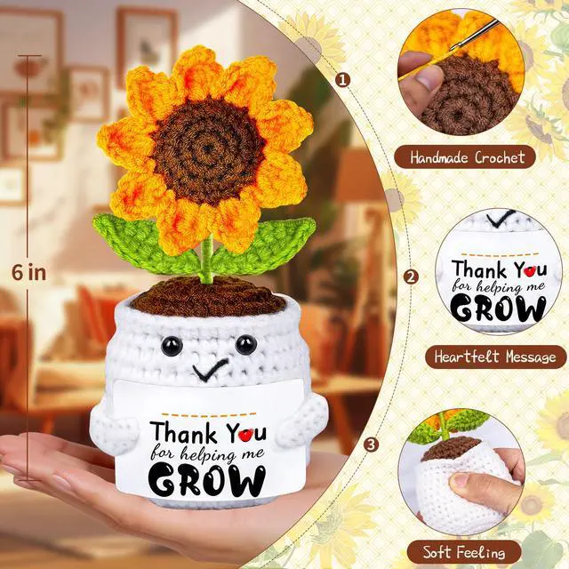 Alt view image 5 of 7 - Teacher Appreciation Gifts, Thank You Teachers Gift, End of Year Teacher Gifts, Personalized Graduation Father's Day Birthday Gift for Teachers Mentor Coworker Senior, Handmade Crochet Sunflower Doll