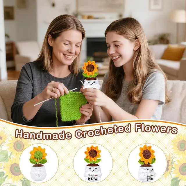 Alt view image 6 of 7 - Teacher Appreciation Gifts, Thank You Teachers Gift, End of Year Teacher Gifts, Personalized Graduation Father's Day Birthday Gift for Teachers Mentor Coworker Senior, Handmade Crochet Sunflower Doll