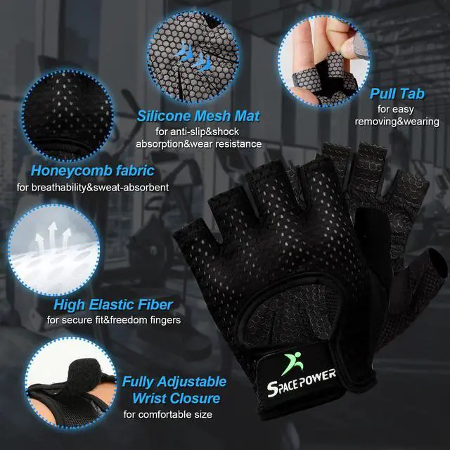 Alt view image 2 of 6 - Workout Gloves for Women and Men, Weight Lifting Gloves for Gym Exercise | Breathable Fingerless Gym Gloves for Exercise, Fitness, Training, and Cycling, with Excellent Grip and Cushion Pads(M, Black)