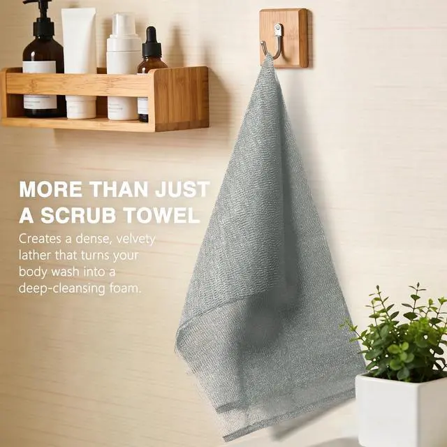 Alt view image 2 of 7 - Exfoliating Washcloth 3 Pack, African Net Sponge Shower Towel for Body Exfoliation, Japanese Nylon Cloth Loofah Scrubber for Face and Back, Ideal Gift for Women MenArmy green, Fleshcolor, Grey