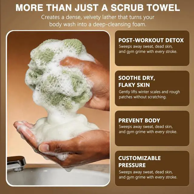 Alt view image 3 of 7 - Exfoliating Washcloth 3 Pack, African Net Sponge Shower Towel for Body Exfoliation, Japanese Nylon Cloth Loofah Scrubber for Face and Back, Ideal Gift for Women MenArmy green, Fleshcolor, Grey