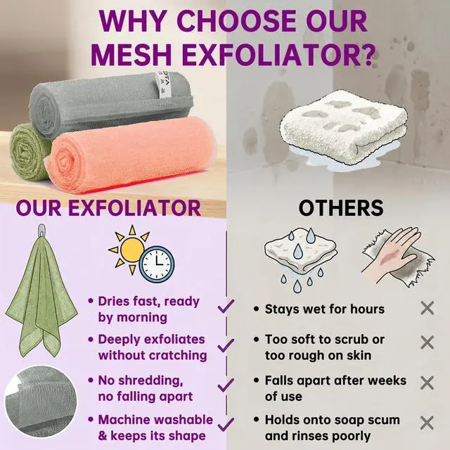 Alt view image 6 of 7 - Exfoliating Washcloth 3 Pack, African Net Sponge Shower Towel for Body Exfoliation, Japanese Nylon Cloth Loofah Scrubber for Face and Back, Ideal Gift for Women MenArmy green, Fleshcolor, Grey
