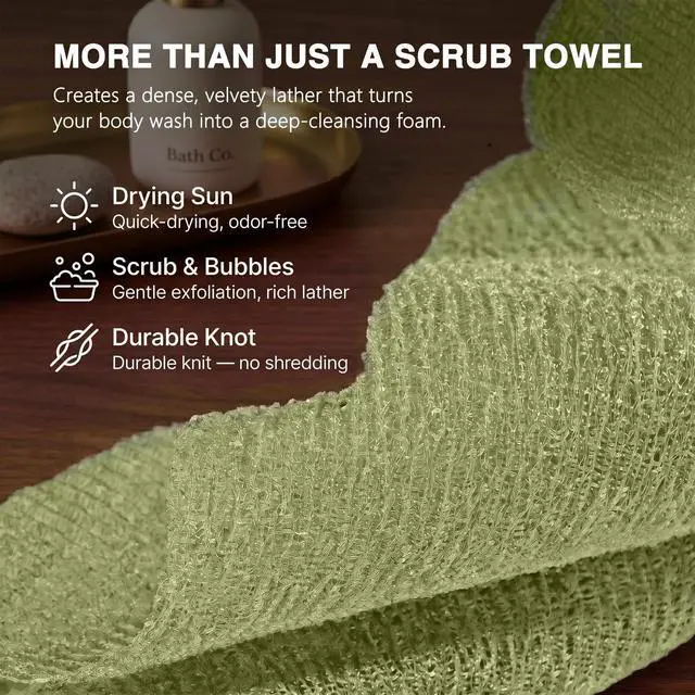 Alt view image 4 of 7 - Exfoliating Washcloth 3 Pack, African Net Sponge Shower Towel for Body Exfoliation, Japanese Nylon Cloth Loofah Scrubber for Face and Back, Ideal Gift for Women MenArmy green, Fleshcolor, Grey
