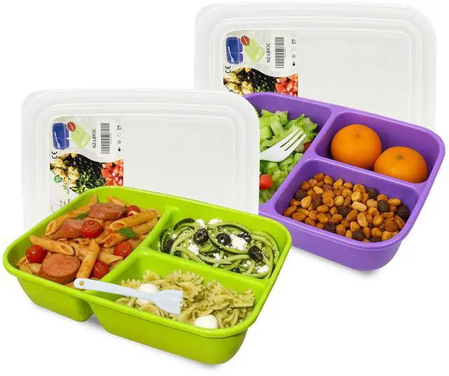 Main image of 2 Pack Lunch Containers for Adults (48oz/6 Cup) - 3 Compartment Large Bento Lunch Box For Women - Reusable Lunchable Container for Salad, Snack, Meal Prep - Stackable, Microwavable & Leak proof