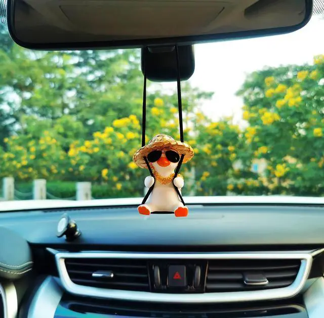 Alt view image 4 of 7 - Funny Swinging Duck Car Mirror Hanging Ornament - Cool Automotive Rearview Mirror Accessories for Men Women Teens, Cute Truck Car Gifts Pendant Charm Decor (Cool A)