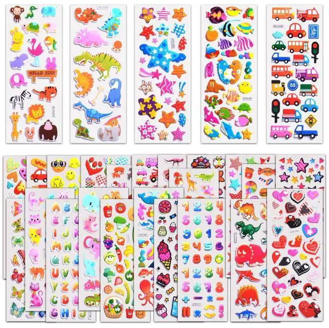 Main image of Stickers for Kids, 1000+ Variety Pack 3D Puffy Stickers for Kids Toddler | 40 Different Sheets for Scrapbooking, Craft, Gifts, Rewards Including Animals, Stars, Fish, Hearts, Dinosaurs, Cars and More