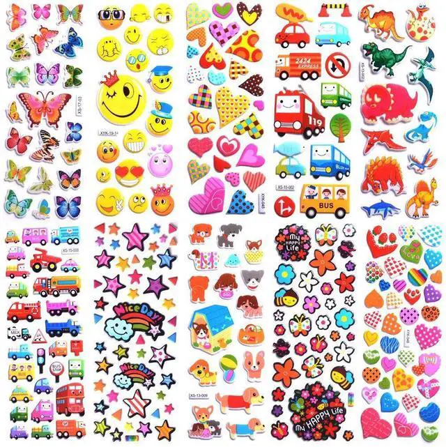 Alt view image 2 of 7 - Stickers for Kids, 1000+ Variety Pack 3D Puffy Stickers for Kids Toddler | 40 Different Sheets for Scrapbooking, Craft, Gifts, Rewards Including Animals, Stars, Fish, Hearts, Dinosaurs, Cars and More
