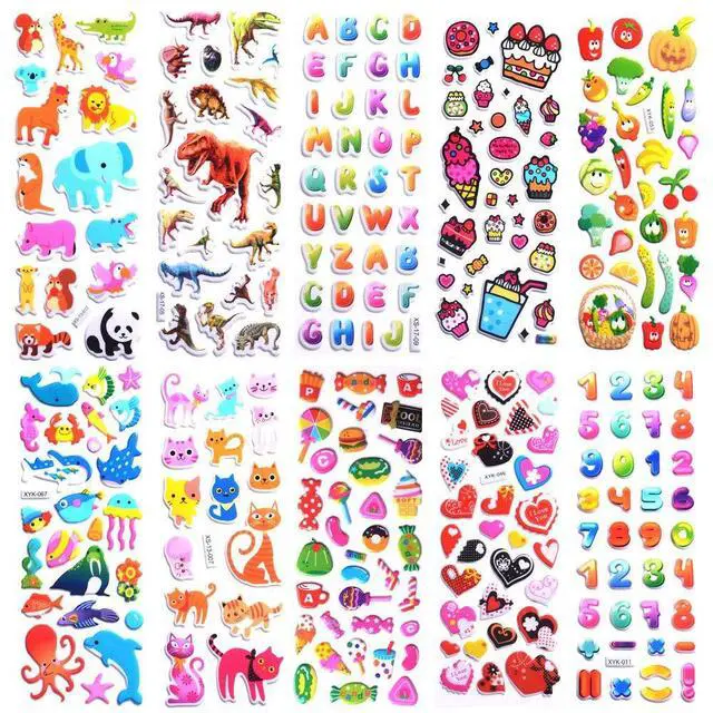 Alt view image 3 of 7 - Stickers for Kids, 1000+ Variety Pack 3D Puffy Stickers for Kids Toddler | 40 Different Sheets for Scrapbooking, Craft, Gifts, Rewards Including Animals, Stars, Fish, Hearts, Dinosaurs, Cars and More