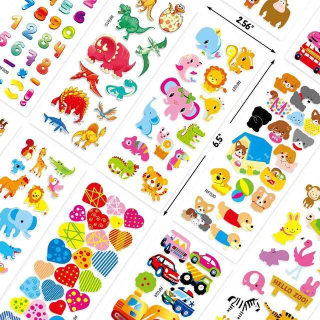 Alt view image 4 of 7 - Stickers for Kids, 1000+ Variety Pack 3D Puffy Stickers for Kids Toddler | 40 Different Sheets for Scrapbooking, Craft, Gifts, Rewards Including Animals, Stars, Fish, Hearts, Dinosaurs, Cars and More