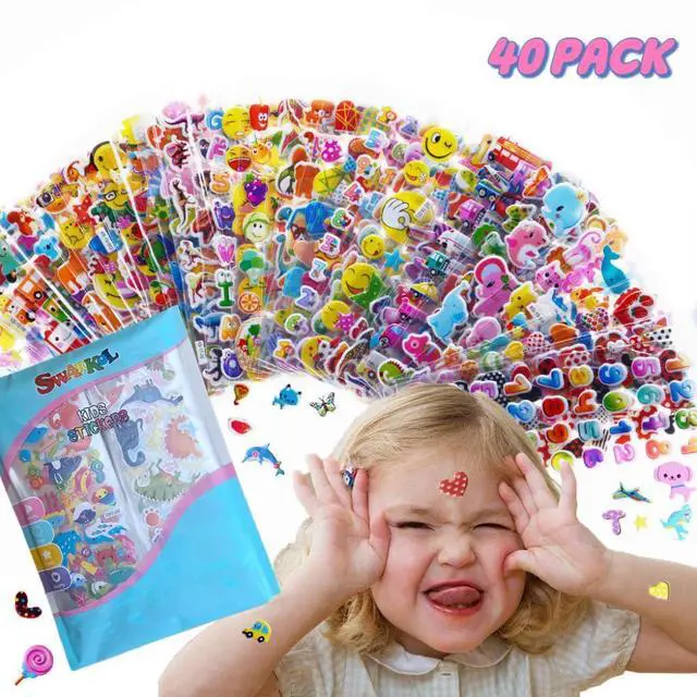 Alt view image 7 of 7 - Stickers for Kids, 1000+ Variety Pack 3D Puffy Stickers for Kids Toddler | 40 Different Sheets for Scrapbooking, Craft, Gifts, Rewards Including Animals, Stars, Fish, Hearts, Dinosaurs, Cars and More