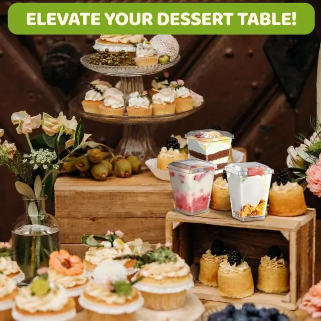 Alt view image 5 of 7 - 20 Pack Plastic Dessert Cups with Lids and Spoons for Pudding Fruit Trifle | 5oz Clear Yogurt Parfait Appetizer Cups for Party Baby Showers Thanksgiving