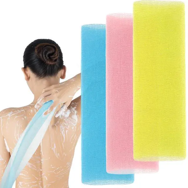 Main image of 3 Pcs Exfoliating Washcloth, 35 Inch Exfoliating Bath Cloth Body Scrubber Wash Cloths for Showering Towel Japanese Washcloth Loofah Sponge Net Rag Back Washer