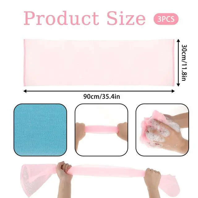 Alt view image 2 of 7 - 3 Pcs Exfoliating Washcloth, 35 Inch Exfoliating Bath Cloth Body Scrubber Wash Cloths for Showering Towel Japanese Washcloth Loofah Sponge Net Rag Back Washer