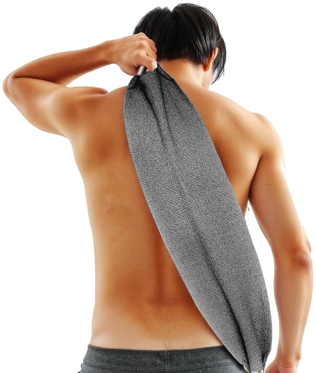 Main image of Exfoliating Back Scrubber for Shower with Handles, Double-Sided Body Scrub Towel, Stretchable Extra Long Deep Cleaning Bath Cloth for Women and Men (Grey)