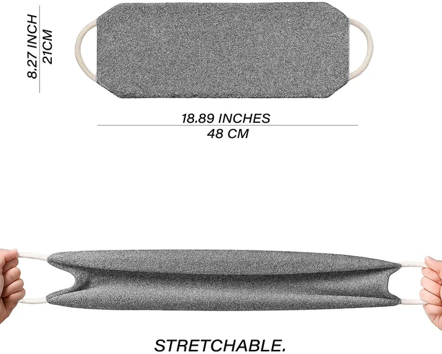 Alt view image 2 of 7 - Exfoliating Back Scrubber for Shower with Handles, Double-Sided Body Scrub Towel, Stretchable Extra Long Deep Cleaning Bath Cloth for Women and Men (Grey)