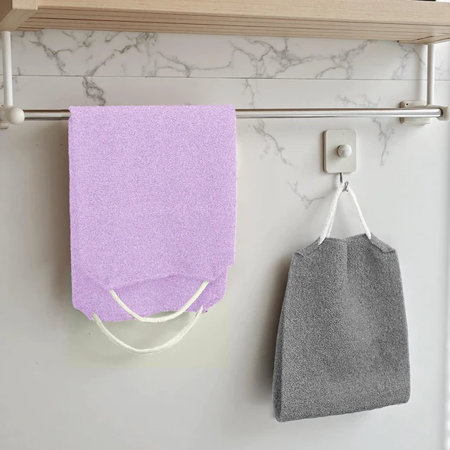 Alt view image 6 of 7 - Exfoliating Back Scrubber for Shower with Handles, Double-Sided Body Scrub Towel, Stretchable Extra Long Deep Cleaning Bath Cloth for Women and Men (Grey)