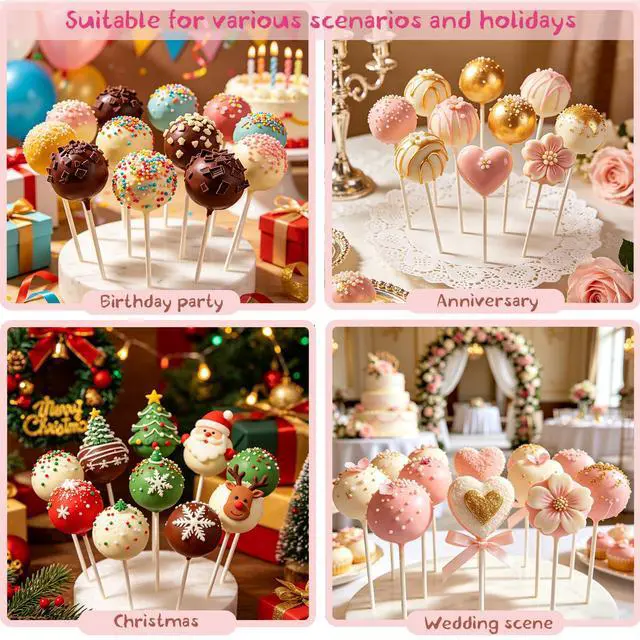 Alt view image 7 of 7 - Cake Pop Sticks 6 Inches, Cake Pop Bags (3.9"X4.7"), Pink Metallic Twist Ties, 300 Pcs Cake Pop Kit , Lollipops Cake, Candies, Chocolates Making Tools