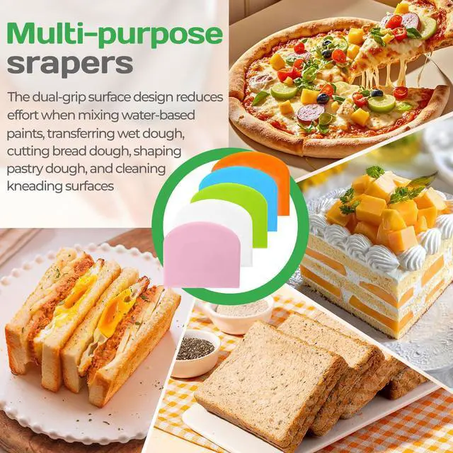 Alt view image 7 of 7 - 5 Pcs Dough Scraper Bench Scraper 4.65x3.66" Plastic Flexible Bowl Scraper Sharp-Edged Multi-Angle Cake Scraper Non-Slip Baking Tool Decorating Tool Shaping Tool (5Pcs Five colors)