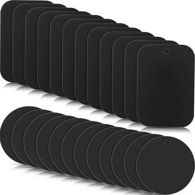 Main image of 24 Pieces Metal Mount Plate for Phone Magnet Car Holder, Black | with Adhesive Mount, for Magnetic Mounts Tablet Cradle, 12 Rectangle and 12 Round