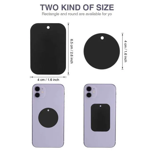 Alt view image 2 of 6 - 24 Pieces Metal Mount Plate for Phone Magnet Car Holder, Black | with Adhesive Mount, for Magnetic Mounts Tablet Cradle, 12 Rectangle and 12 Round