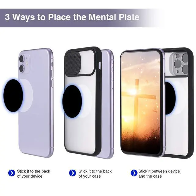 Alt view image 3 of 6 - 24 Pieces Metal Mount Plate for Phone Magnet Car Holder, Black | with Adhesive Mount, for Magnetic Mounts Tablet Cradle, 12 Rectangle and 12 Round