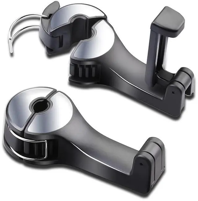 Main image of Car Headrest Hook with Phone Holder, Universal 360 Rotation Headrest Hooks for Purses and Bags (Silver)