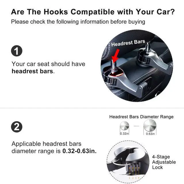 Alt view image 2 of 6 - Car Headrest Hook with Phone Holder, Universal 360 Rotation Headrest Hooks for Purses and Bags (Silver)