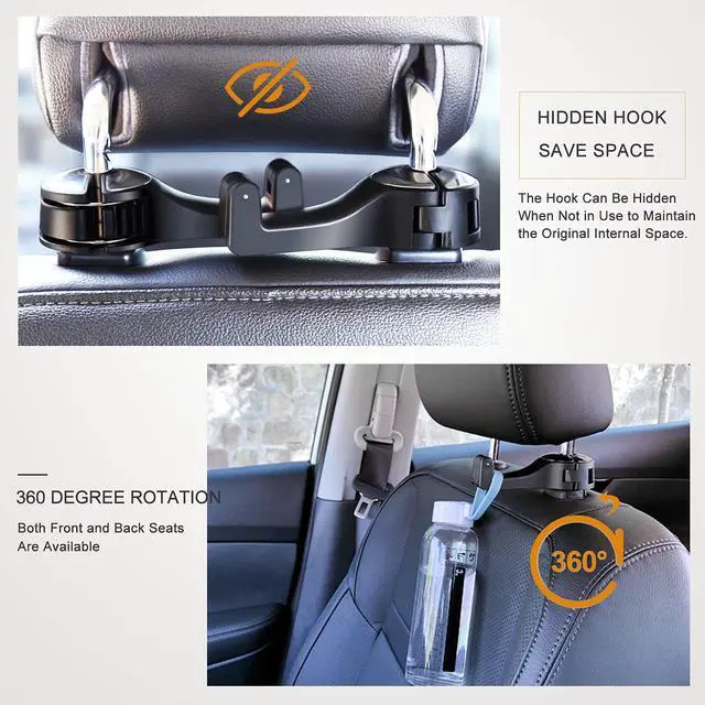 Alt view image 5 of 6 - Car Headrest Hook with Phone Holder, Universal 360 Rotation Headrest Hooks for Purses and Bags (Silver)