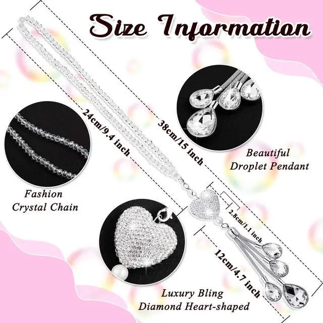 Alt view image 2 of 7 - Bling Car Rearview Mirror Charm, 9.8 Inch, White | 9.8 Inch Heart Crystal Diamond Pendant, Interior Decoration Gift for Women, Lucky Charm Accessories, Cute Styling Ornament