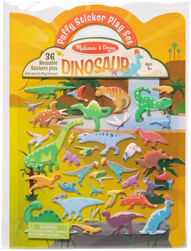 Main image of Dinosaur Puffy Sticker Play Set Travel Toy with Double-Sided Background, 36 Reusable Puffy Stickers - FSC Certified