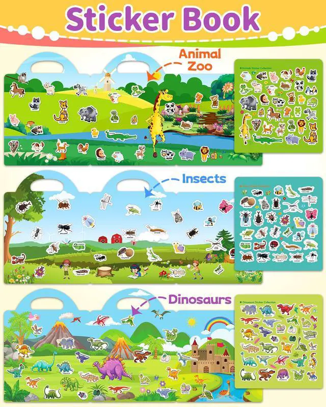 Alt view image 3 of 6 - Reusable Sticker Book for Toddlers, Stickers for Kids, Travel Toy | Toddler Toys, Boys Girls Birthday Gifts, Airplane & Road Trip Essentials Kids, No Mess Waterproof Toddler Crafts Activities