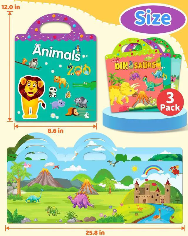 Alt view image 6 of 6 - Reusable Sticker Book for Toddlers, Stickers for Kids, Travel Toy | Toddler Toys, Boys Girls Birthday Gifts, Airplane & Road Trip Essentials Kids, No Mess Waterproof Toddler Crafts Activities