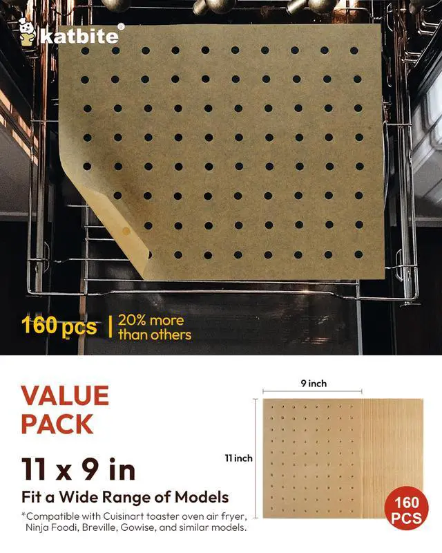 Alt view image 2 of 6 - 160pcs Air Fryer Parchment Paper Liners, Perforated 9x11 Inch | Disposable air fryer paper liners, nonstick perforated for airflow, fit air fryer/toaster oven, Cuisinart & Ninja Foodi
