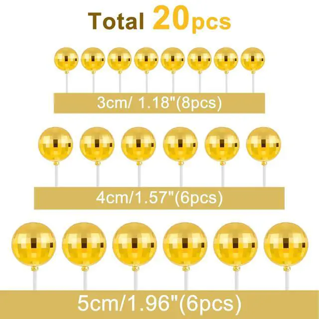 Alt view image 2 of 6 - 20 Pcs Gold Disco Balls Cake Topper Decorations for Birthday Cake | Cake Topper Sticks, Graduation Cake Decor, Reusable Cake Decor Birthday Cake Decortion, Plastic Disco Ball Cake Decor