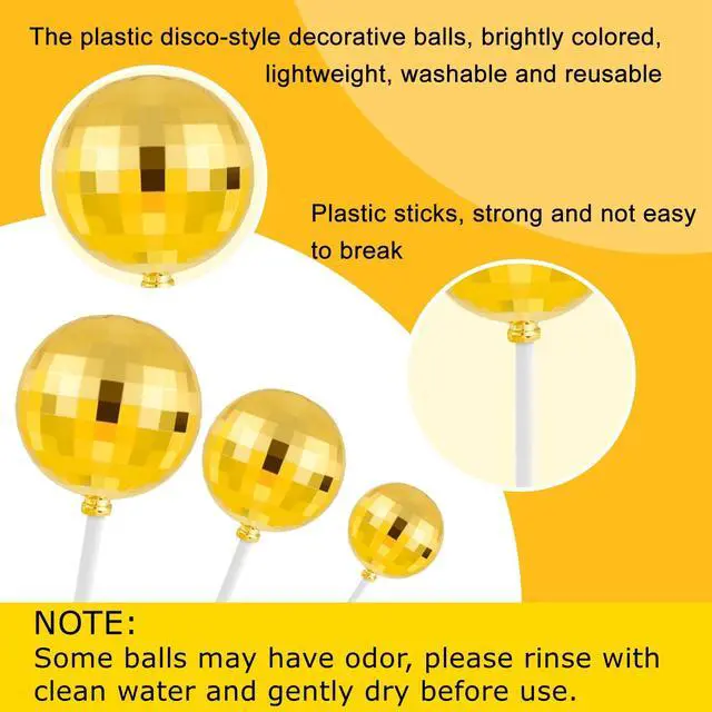 Alt view image 3 of 6 - 20 Pcs Gold Disco Balls Cake Topper Decorations for Birthday Cake | Cake Topper Sticks, Graduation Cake Decor, Reusable Cake Decor Birthday Cake Decortion, Plastic Disco Ball Cake Decor