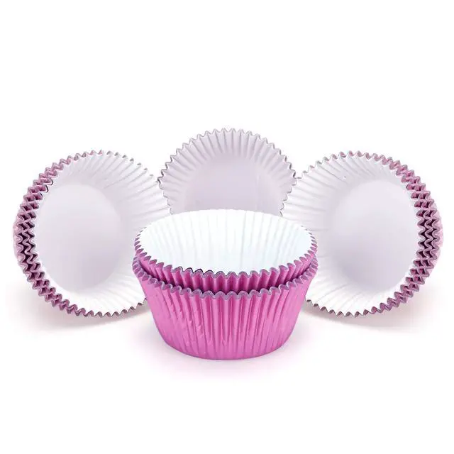 Alt view image 2 of 7 - Standard Pink Foil Cupcake Liners for Baking 200 Count - Metallic Greaseproof Cupcake Wrappers Muffin Cups, Heavy Duty, Non-Stick, Easy to Peel